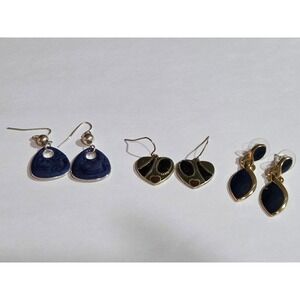Set of 3 Vintage Inlaid Enamel Earrings